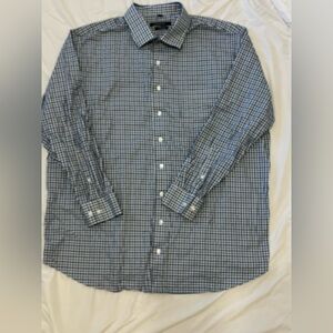 Synrgy Dress Shirt Mens 18.5 35/36 Tattersall Plaid Blue, Green, Black, & White